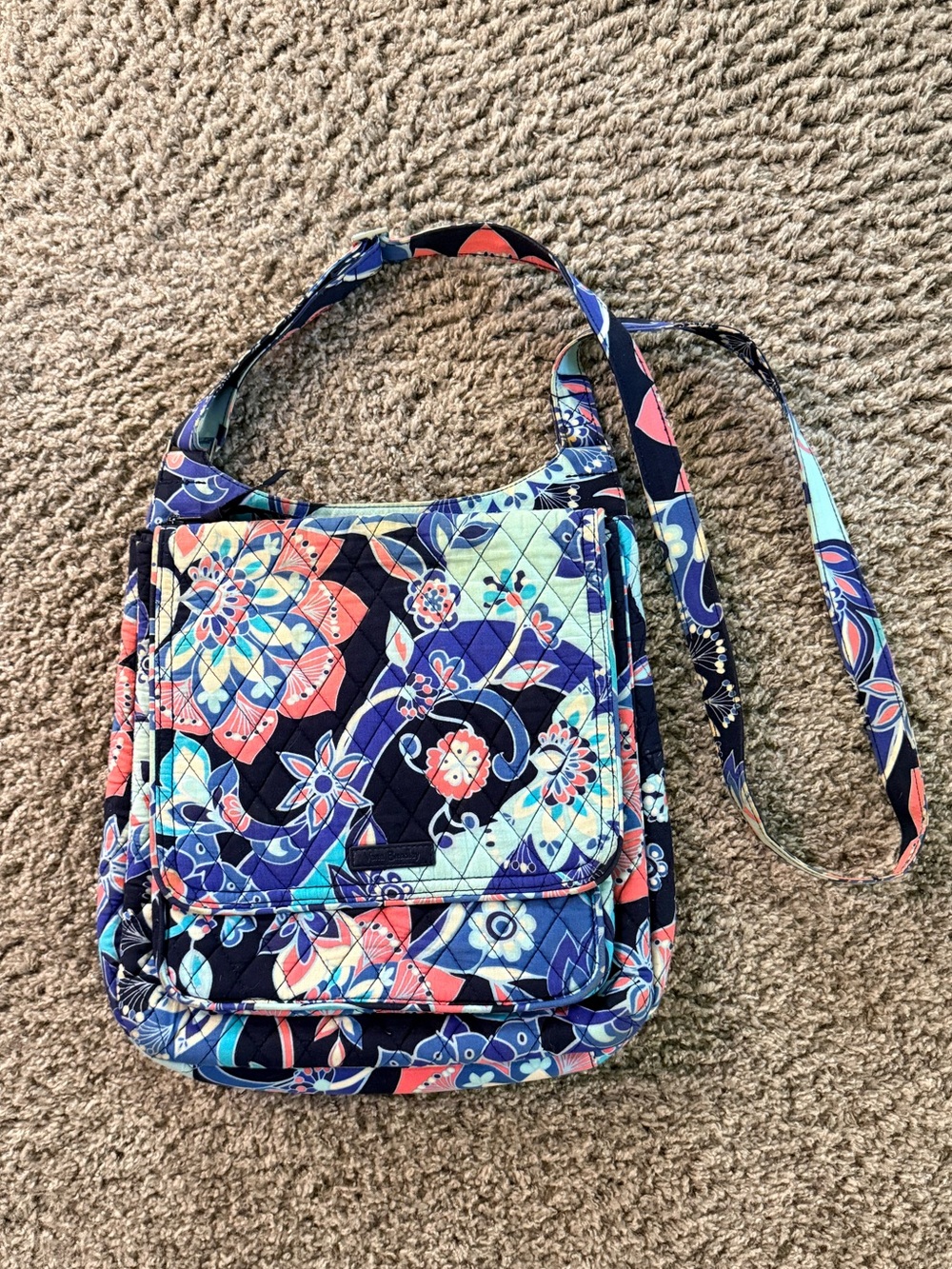 Vera Bradley Mailbag Crossbody Purse Lotus Flower Swirl Quilted Navy Blue Bag